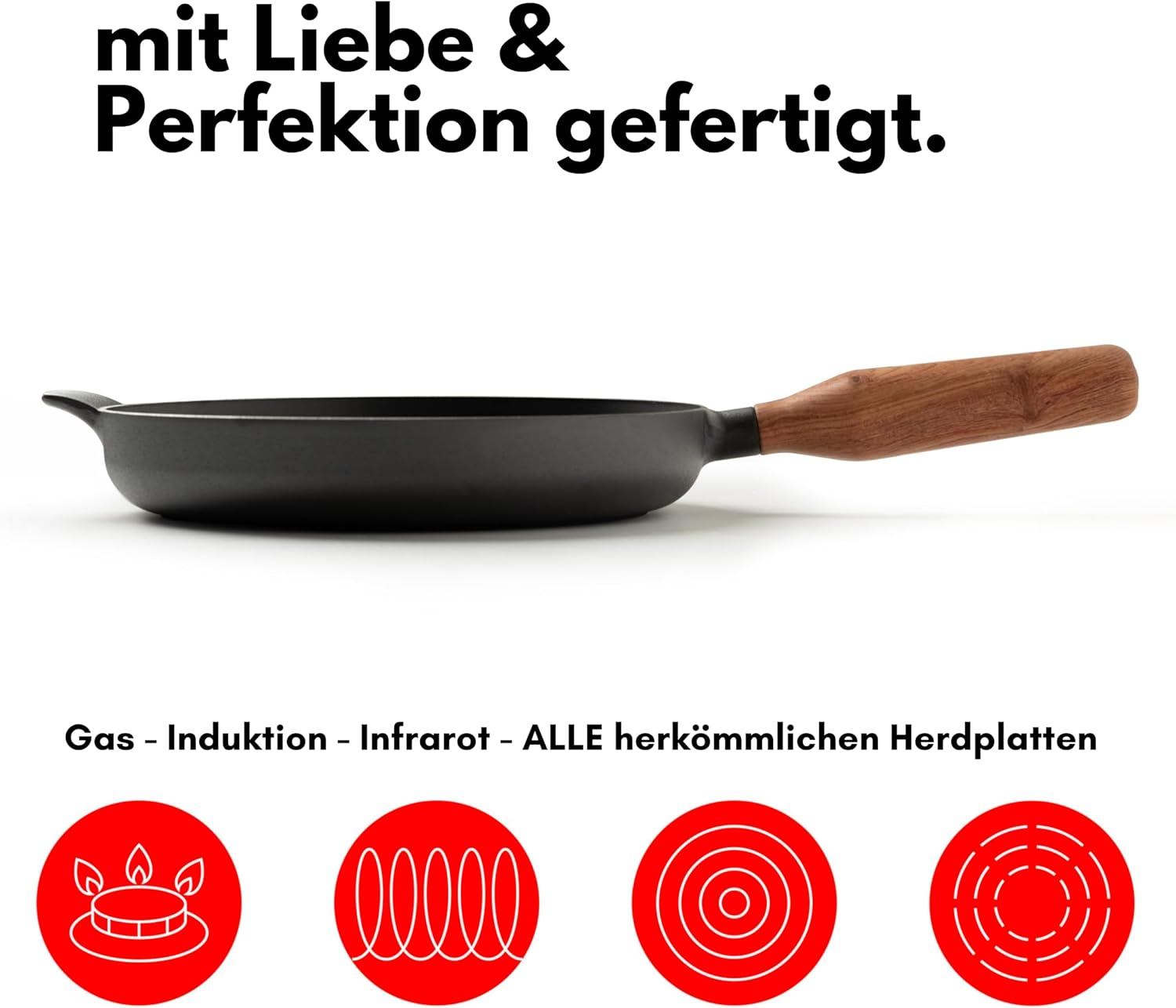 Bratpfanne in Seitenansicht, geeignet für Gas, Induktion, Infrarot und alle Herdplatten