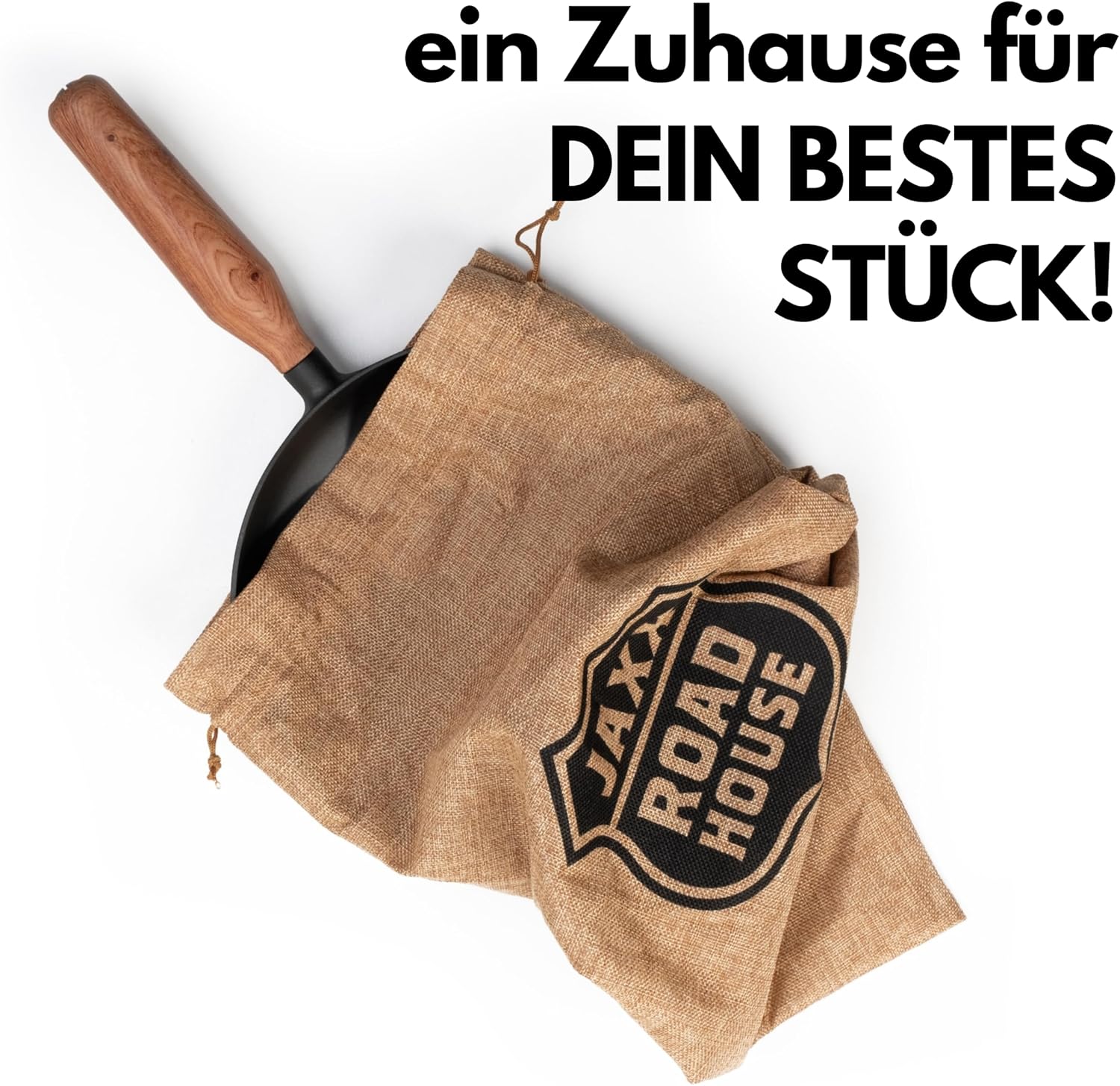 Bratpfanne im mitgelieferten Jutebeutel mit JAXX ROADHOUSE Logo